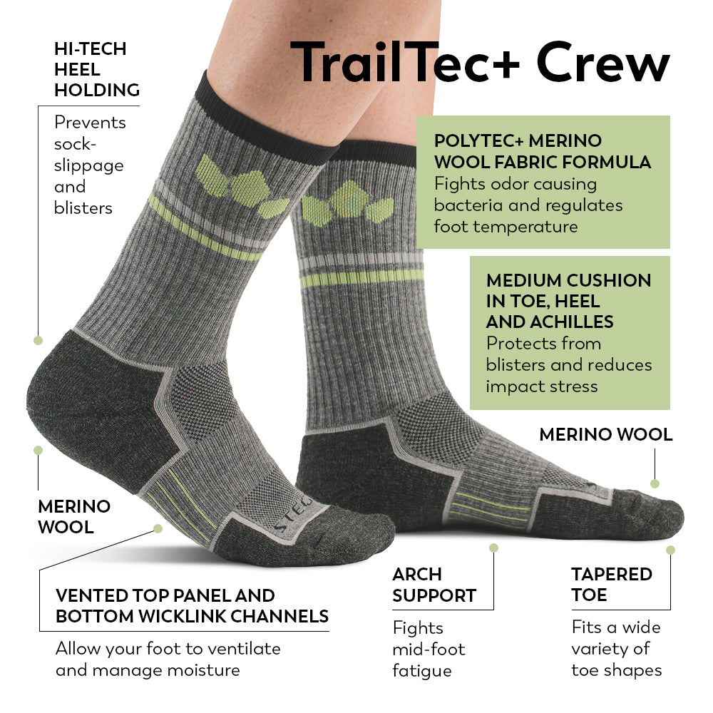 Stego TrailTec+ Cushioned Merino Wool Crew Socks – Socks Addict
